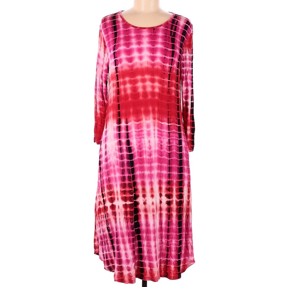 Simply Southern Pink Tie Dye Knot Midi Dress new A